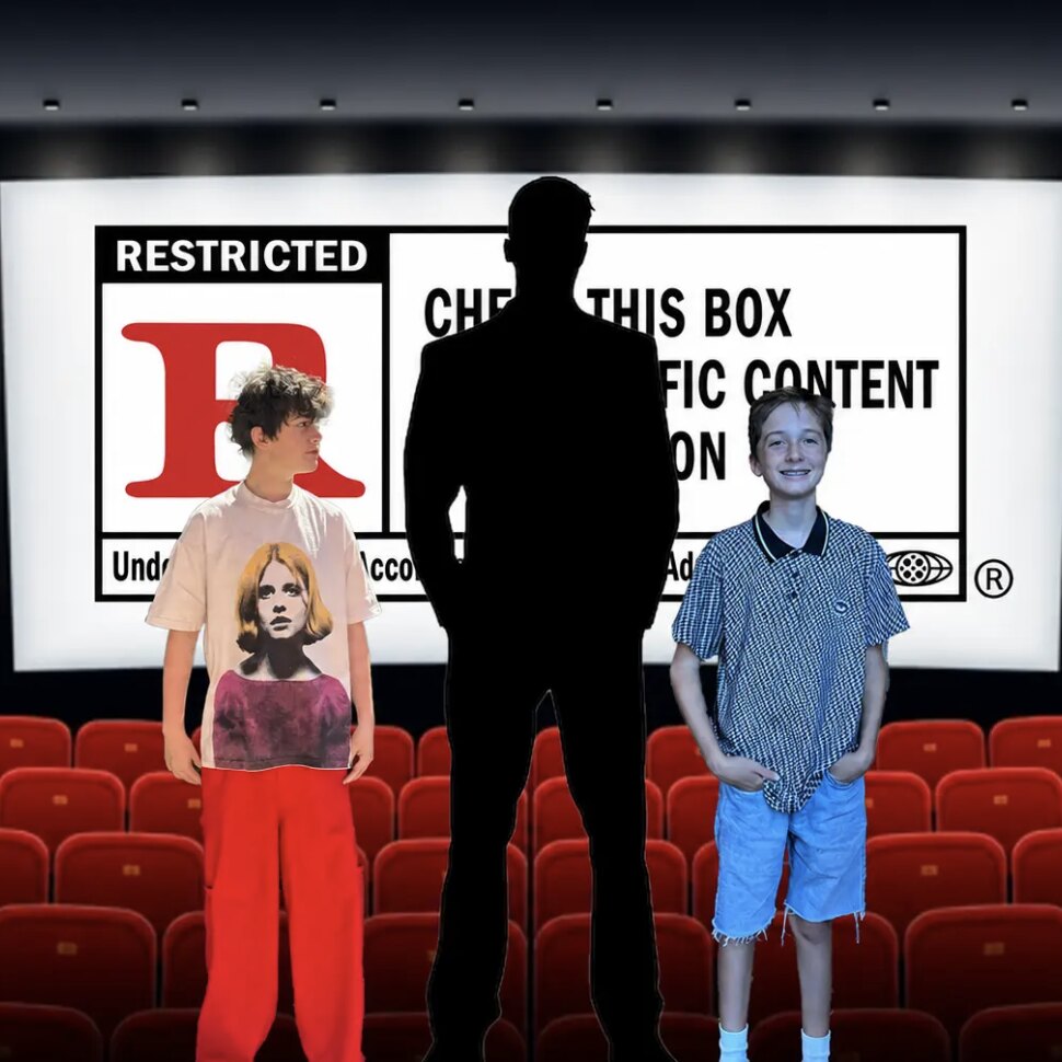 The Guardian podcast cover art in a cinema